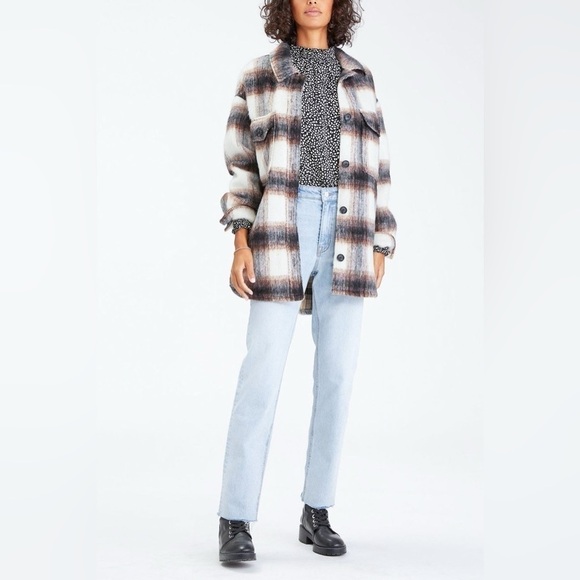 NWT Sanctuary Jacket Medium Town Flannel Shacket Plaid Pink Brown Oversized - Picture 4 of 16